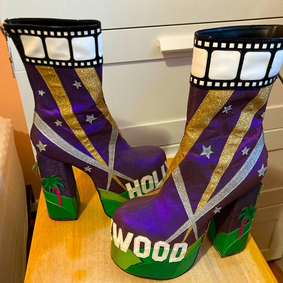 Dolls Kill Shoes - Purple and Gold Hollywood Platform Boots